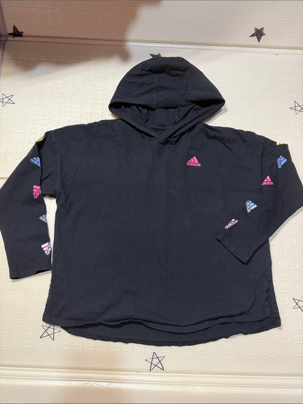 adidas Black Hoodie with Multicolor Logo Accents